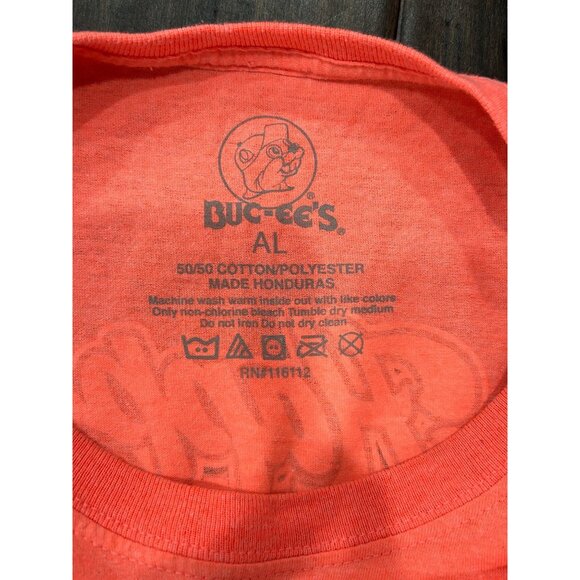 Bucc-ees Coral T-Shirt With Cartoon Graphic Happy Place Print Sz Large - Picture 5 of 8